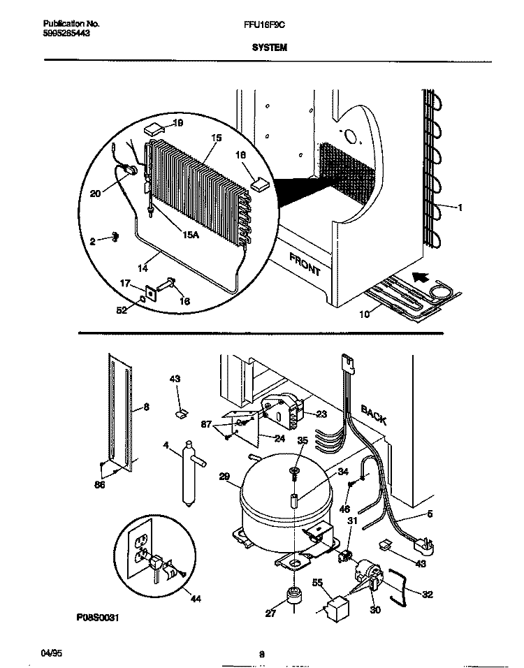 SYSTEM Diagram and Parts List for FFU16F9CW0  Frigidaire Freezer