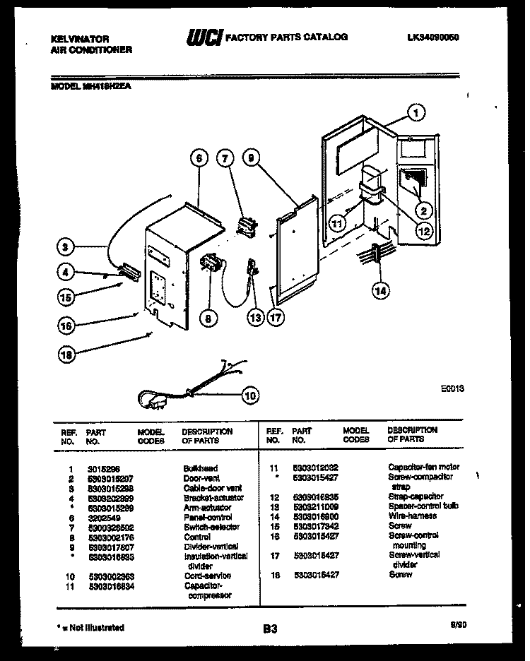 ELECTRICAL PARTS Diagram and Parts List for MH418H2EA  Kelvinator Air Conditioner