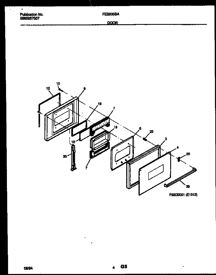 DOOR PARTS Diagram and Parts List for FEB500BAB4  Frigidaire Wall Oven