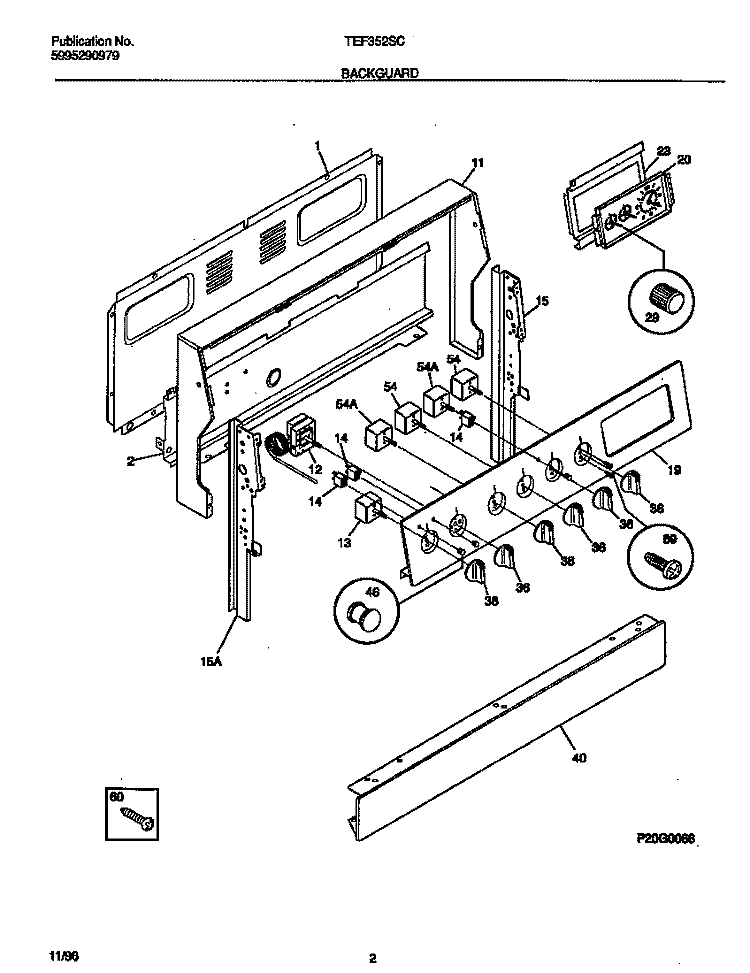 BACKGUARD Diagram and Parts List for TEF352SCWD  Tappan Range
