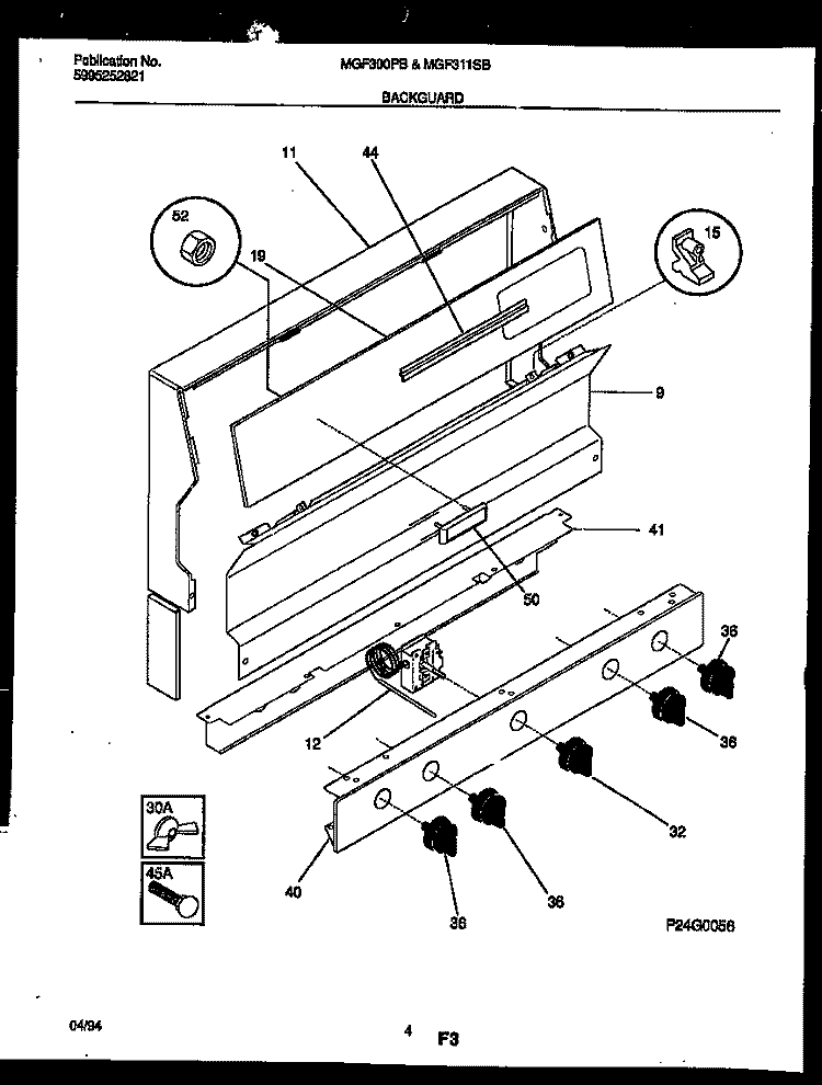 BACKGUARD Diagram and Parts List for MGF311SBDA  Frigidaire Range