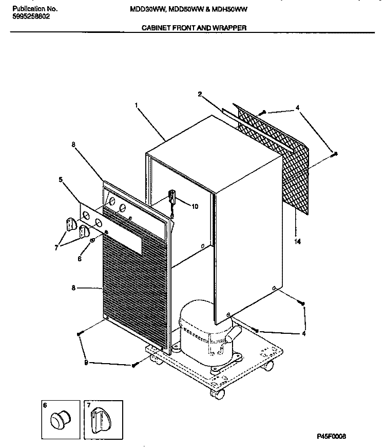CABINET FRONT AND WRAPPER Diagram and Parts List for MDD50WW1  Frigidaire Dehumidifier