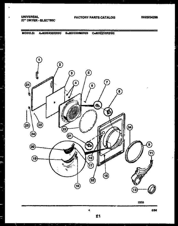 DOOR PARTS Diagram and Parts List for MDE216RBD0  Frigidaire Dryer
