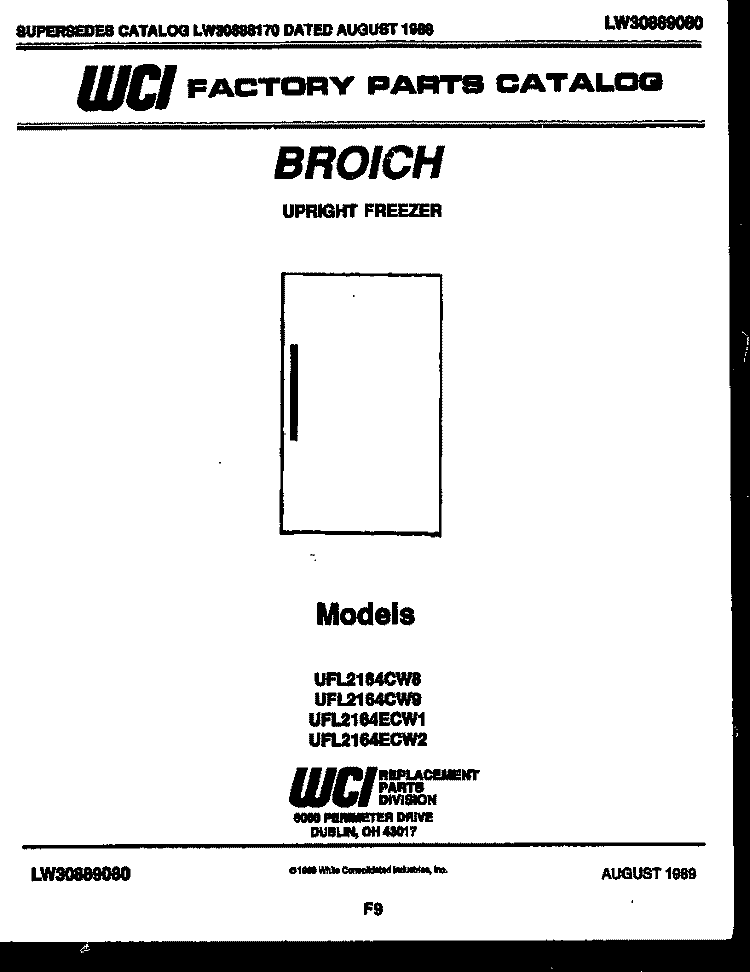 COVER Diagram and Parts List for UFL2164CW8  Frigidaire Freezer