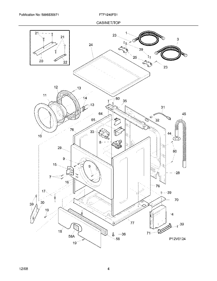 CABINET/TOP Diagram and Parts List for FTF1240FS1  Frigidaire Washer
