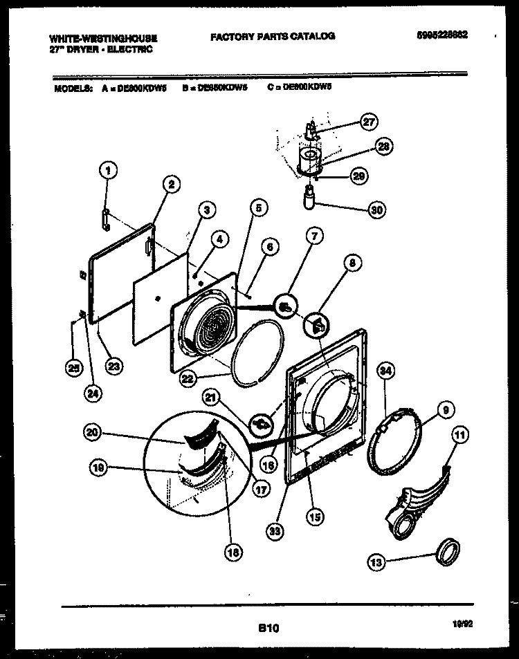 DOOR PARTS Diagram and Parts List for DE650KDW5  Frigidaire Dryer