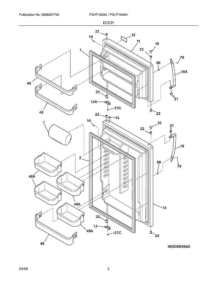 DOOR Diagram and Parts List for FGHT1834KB0  Frigidaire Refrigerator