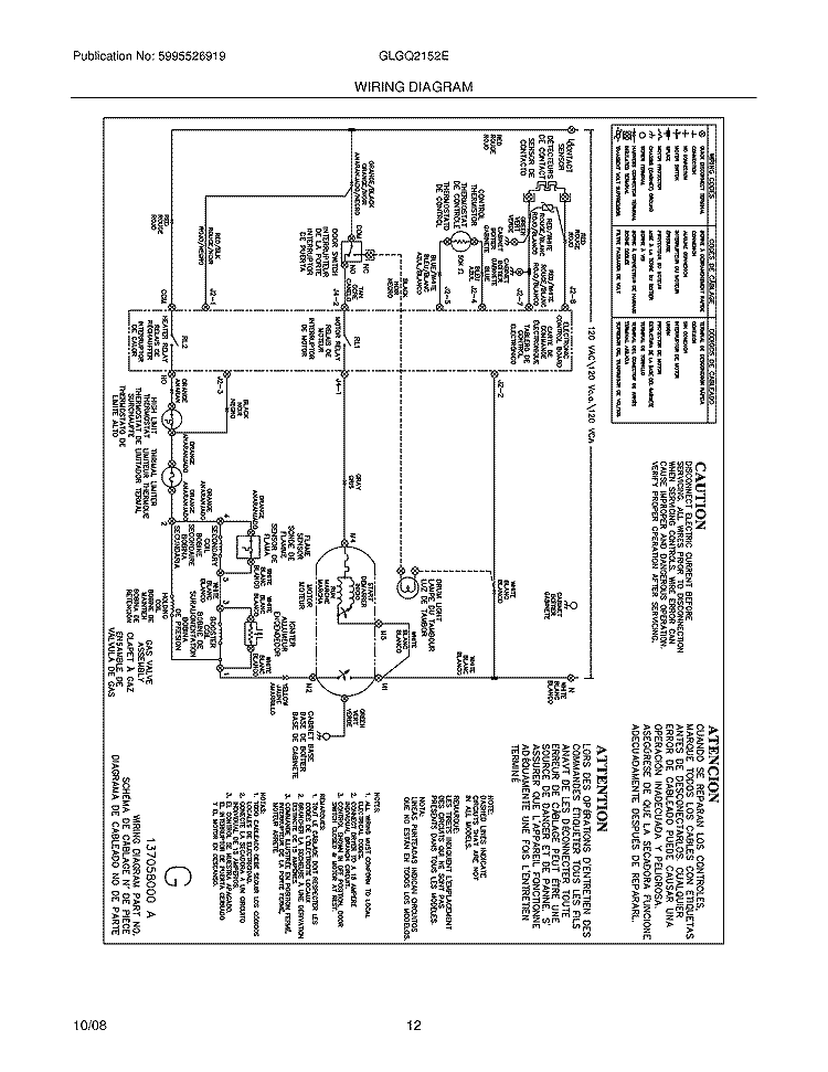 WIRING DIAGRAM Diagram and Parts List for GLGQ2152EE3  Frigidaire Dryer