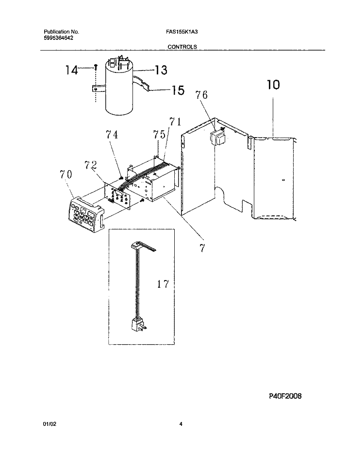 CONTROLS Diagram and Parts List for FAS155K1A3  Frigidaire Air Conditioner