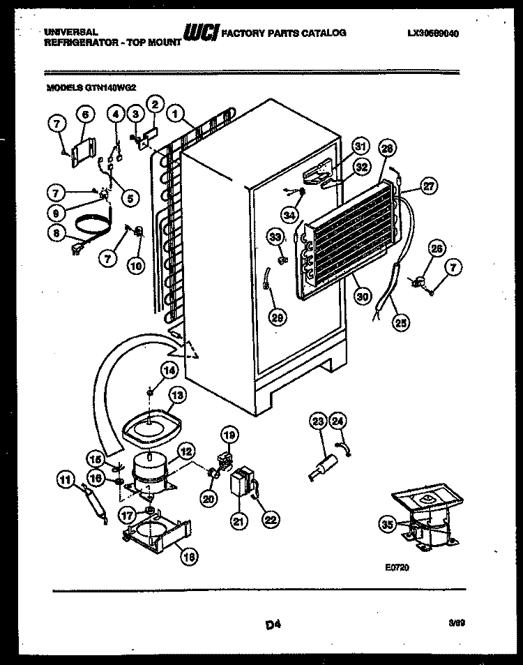 SYSTEM AND AUTOMATIC DEFROST PARTS Diagram and Parts List for GTN140WG2  Frigidaire Refrigerator
