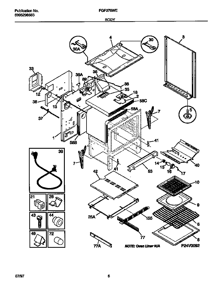 BODY Diagram and Parts List for FGF379WESE  Frigidaire Range