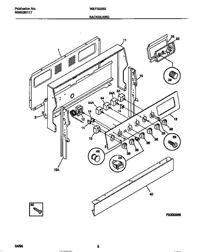 BACKGUARD Diagram and Parts List for WEF352BEDA  Frigidaire Range