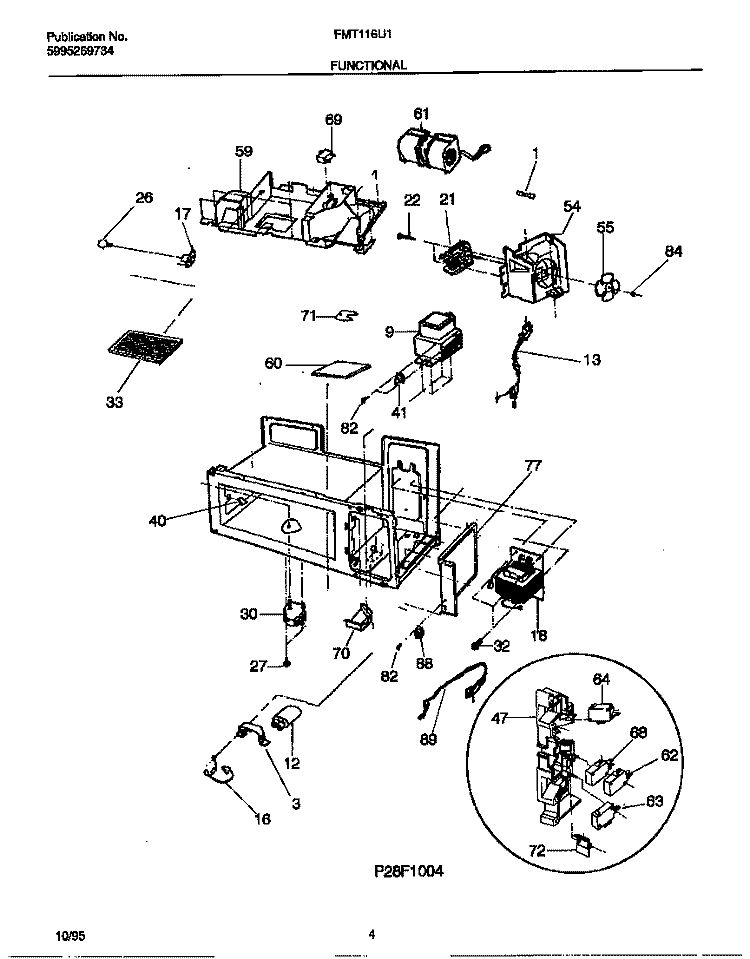 FUNCTIONAL Diagram and Parts List for FMT116U1B0  Frigidaire Microwave