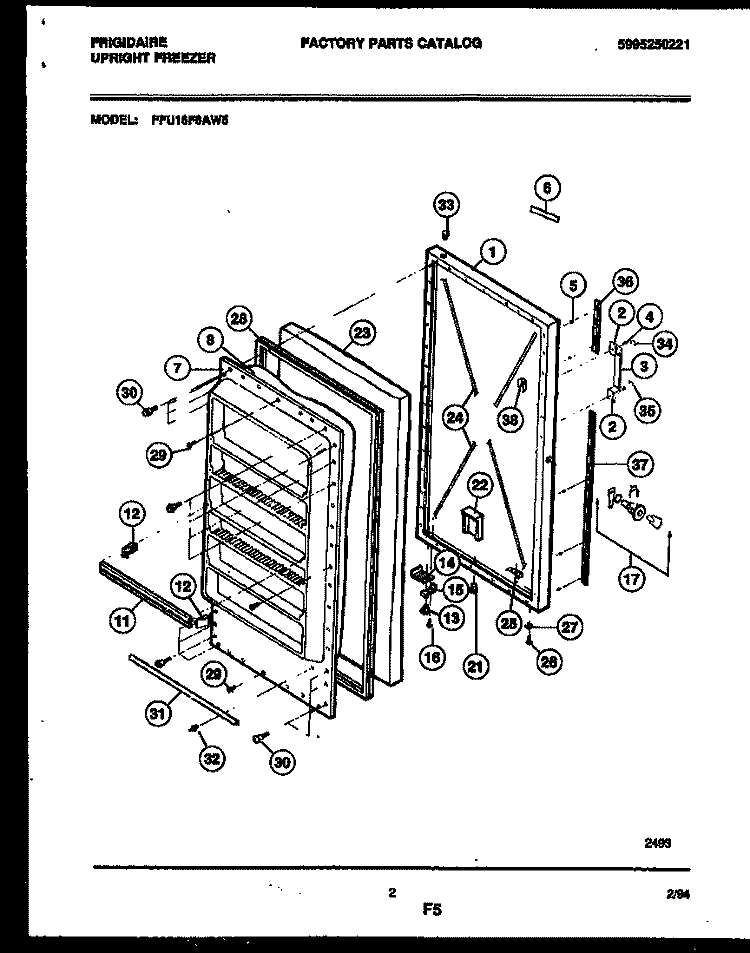 DOOR PARTS Diagram and Parts List for FFU16F6AW5  Frigidaire Freezer