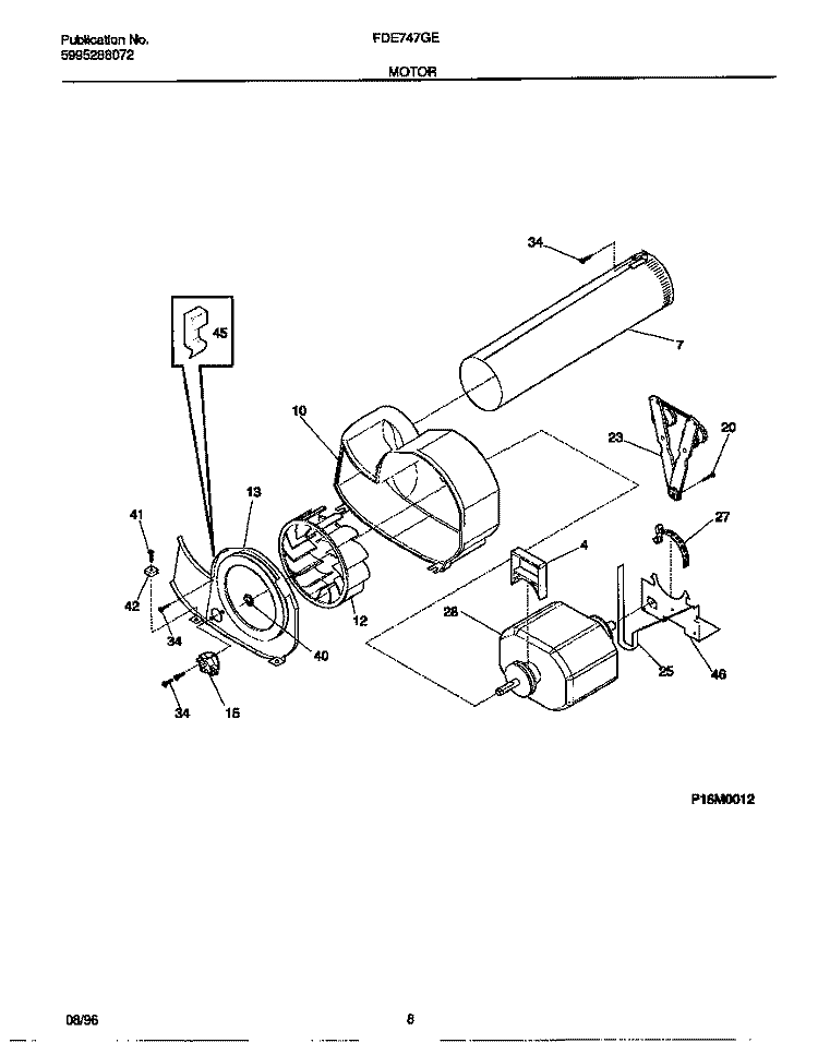 MOTOR Diagram and Parts List for FDE747GES0  Frigidaire Dryer