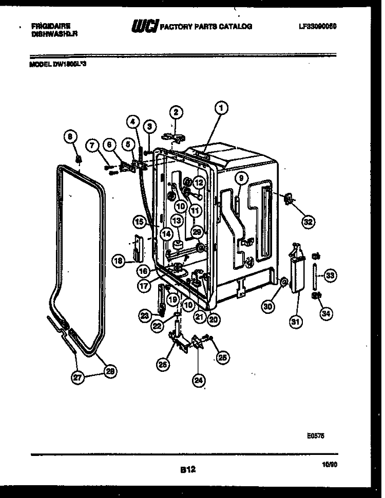TUB AND FRAME PARTS Diagram and Parts List for DW1800H3  Frigidaire Dishwasher