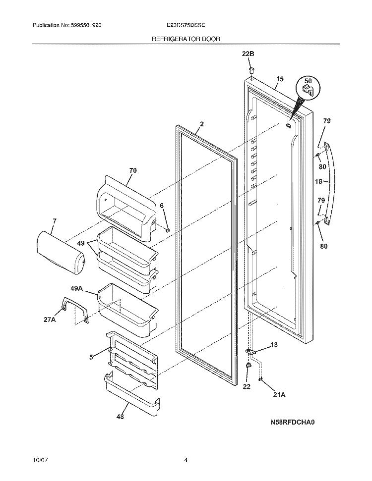 REFRIGERATOR DOOR Diagram and Parts List for E23CS75DSSE  Electrolux Refrigerator