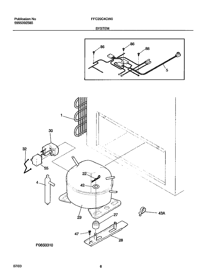 SYSTEM Diagram and Parts List for FFC20C4CW0  Frigidaire Freezer