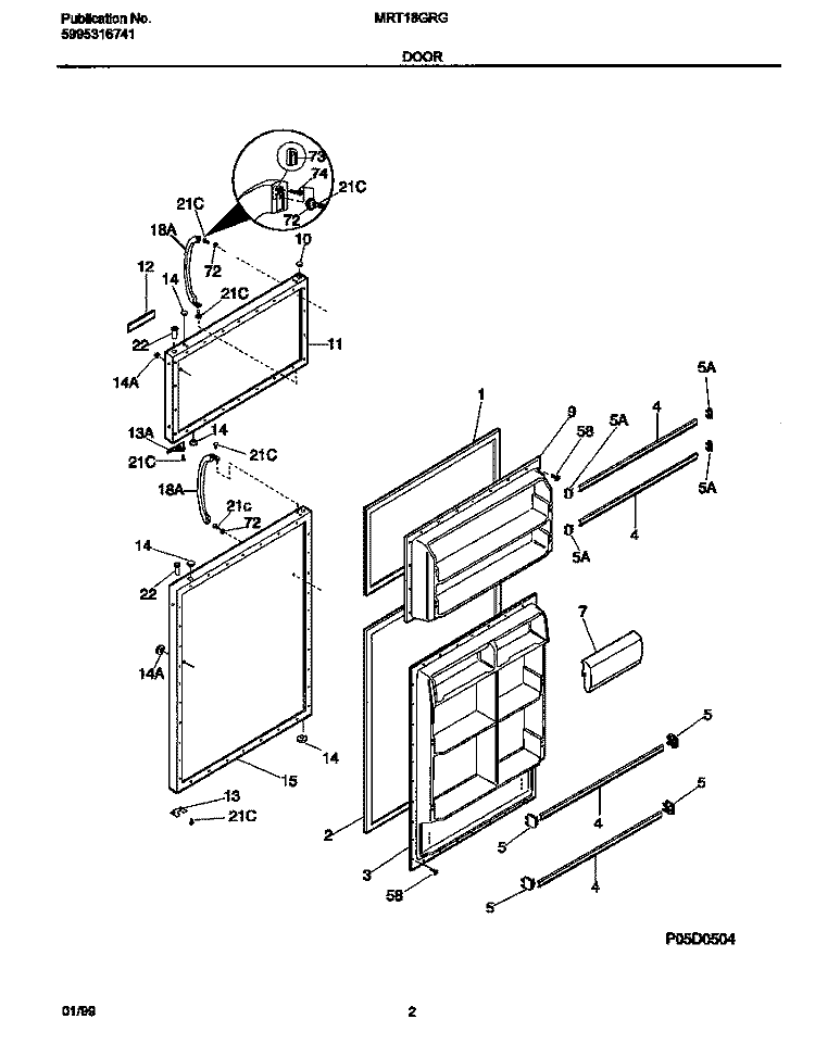 DOOR Diagram and Parts List for MRT18GRGW1  Frigidaire Refrigerator