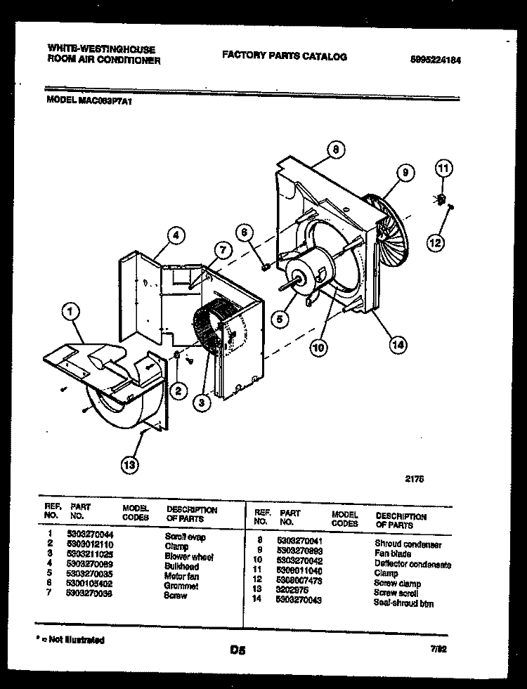 AIR HANDLING PARTS Diagram and Parts List for MAC083P7A1  Frigidaire Air Conditioner