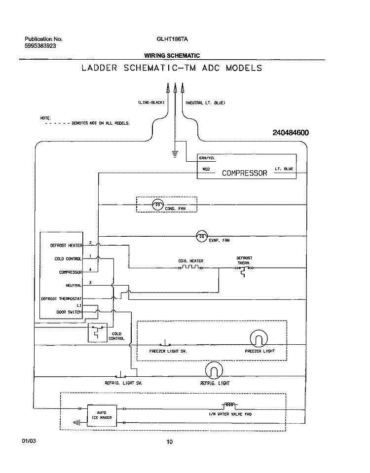 WIRING SCHEMATIC Diagram and Parts List for GLHT186TAW6  Frigidaire Refrigerator