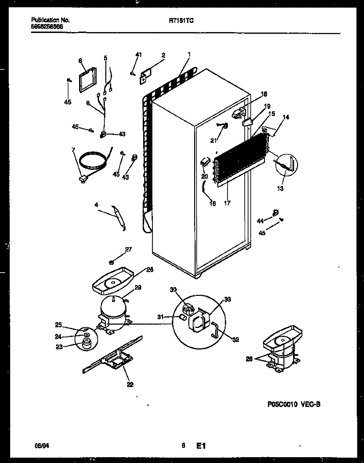 SYSTEM AND AUTOMATIC DEFROST PARTS Diagram and Parts List for RT151TCW0  Frigidaire Refrigerator
