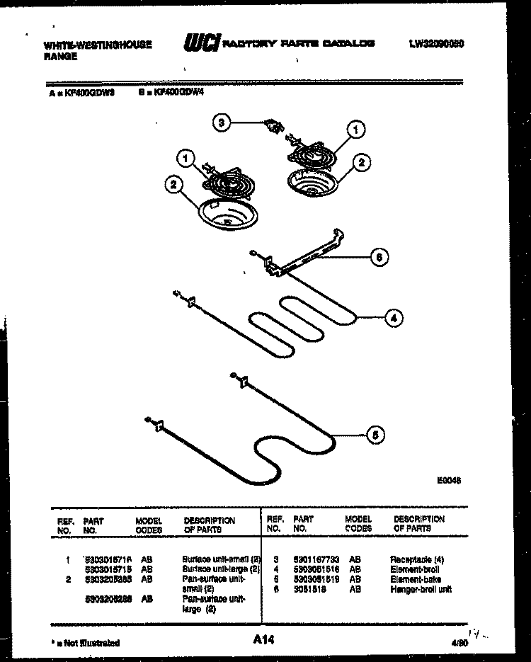 BROILER PARTS Diagram and Parts List for KF400GDH3  Frigidaire Range