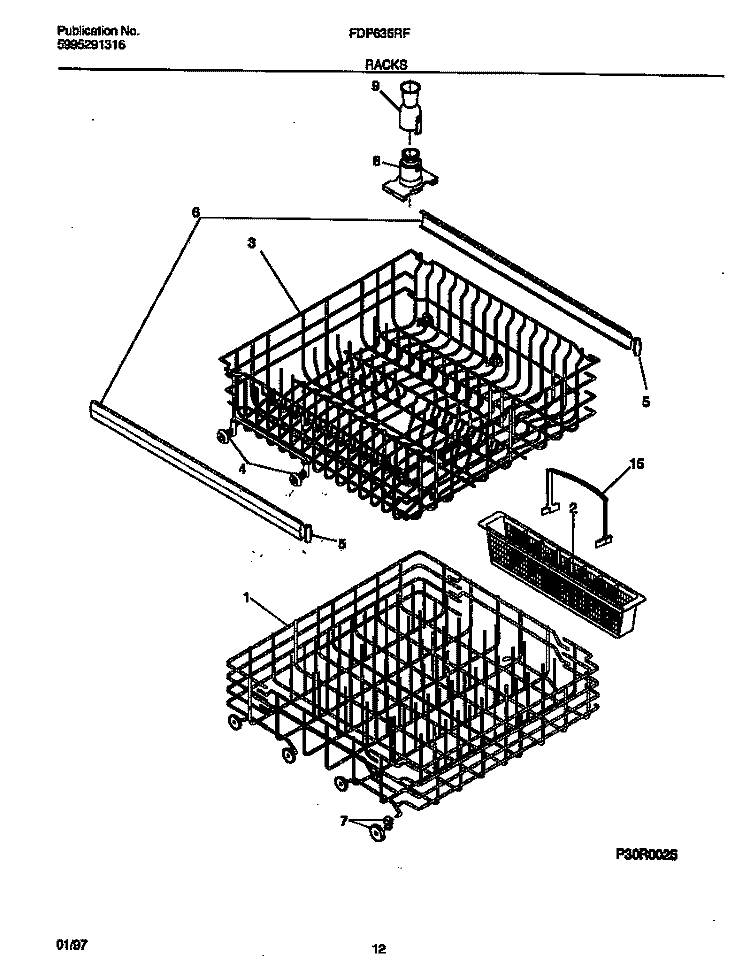 RACKS Diagram and Parts List for FDP635RFR0  Frigidaire Dishwasher