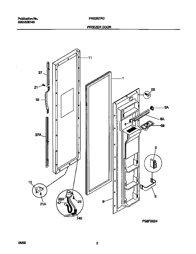 FREEZER DOOR Diagram and Parts List for FRS26ZRGW0  Frigidaire Refrigerator
