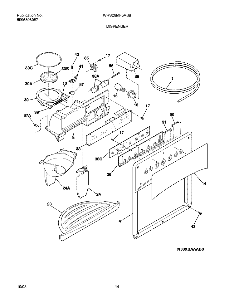 DISPENSER Diagram and Parts List for WRS26MF5AS8  Westinghouse Refrigerator