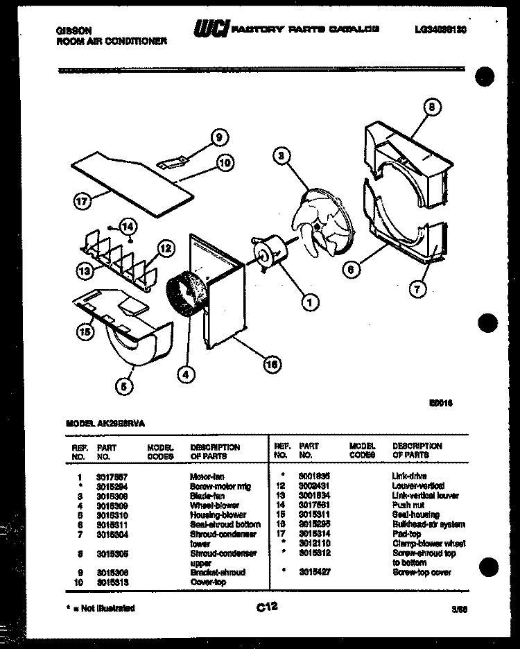 AIR HANDLING PARTS Diagram and Parts List for AK28E6RVA  Gibson Air Conditioner