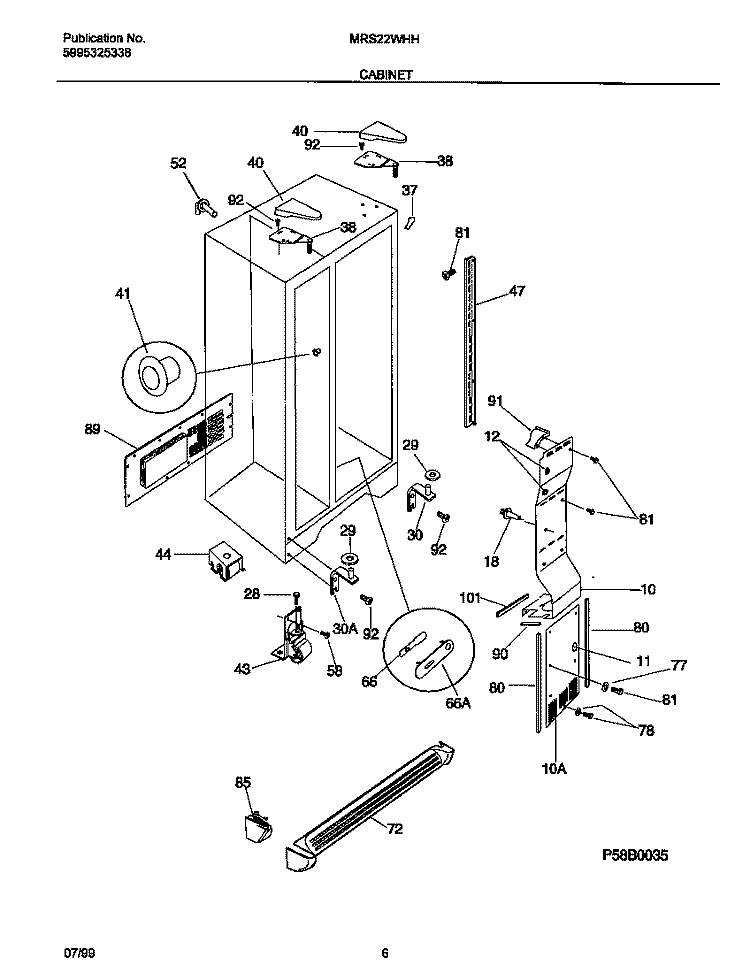 CABINET Diagram and Parts List for MRS22WHHW1  Frigidaire Refrigerator