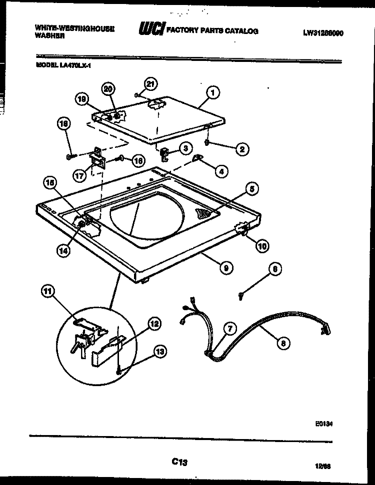 TOP AND MISCELLANEOUS PARTS Diagram and Parts List for LA470LXD1  Frigidaire Washer