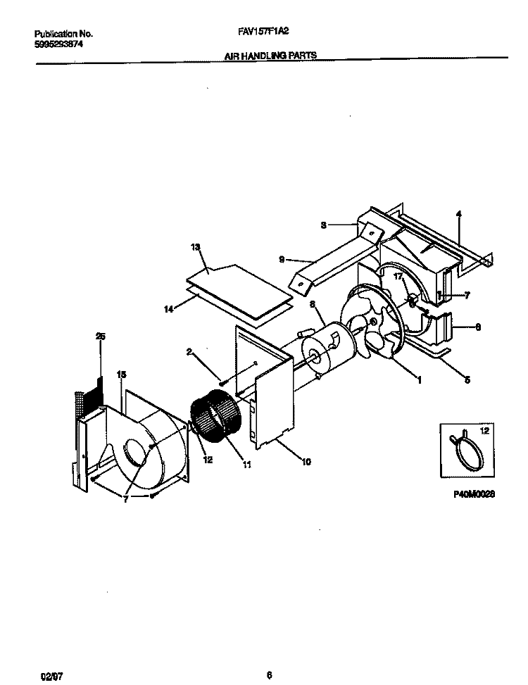 AIR HANDLING PARTS Diagram and Parts List for FAV157F1A2  Frigidaire Air Conditioner
