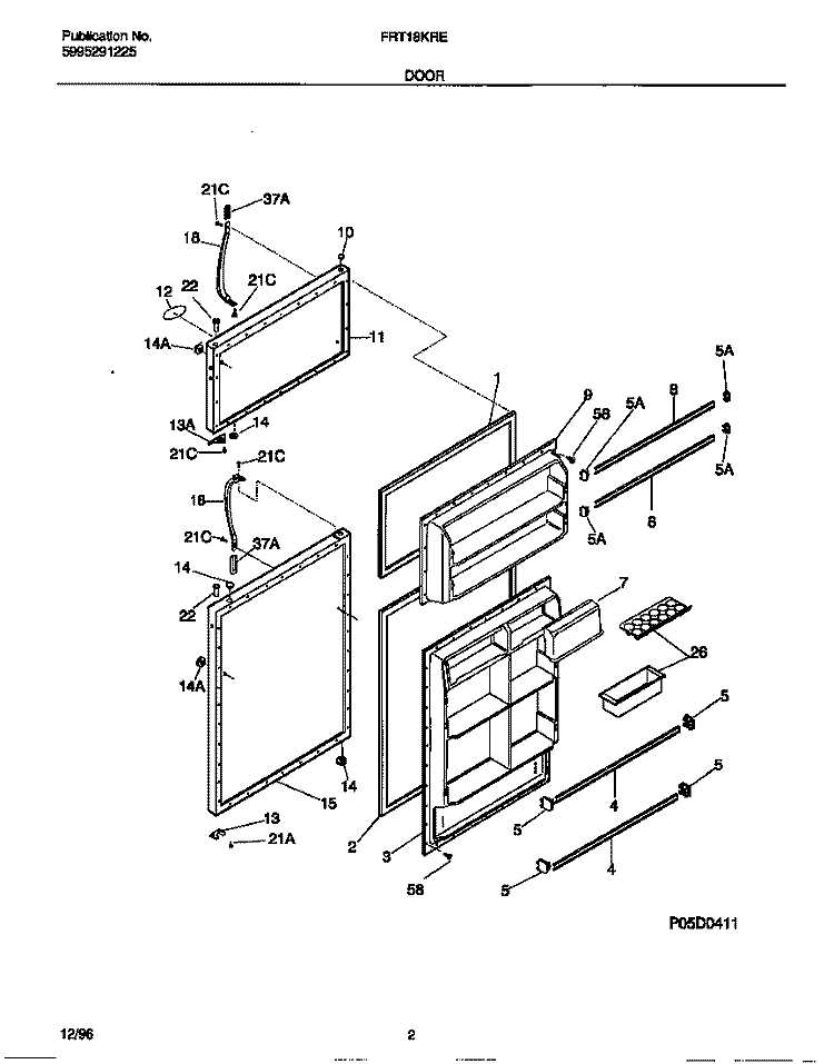 DOOR Diagram and Parts List for FRT18KRED2  Frigidaire Refrigerator
