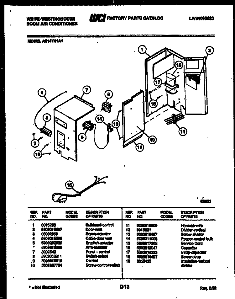 ELECTRICAL PARTS Diagram and Parts List for AS147N1A1  Frigidaire Air Conditioner