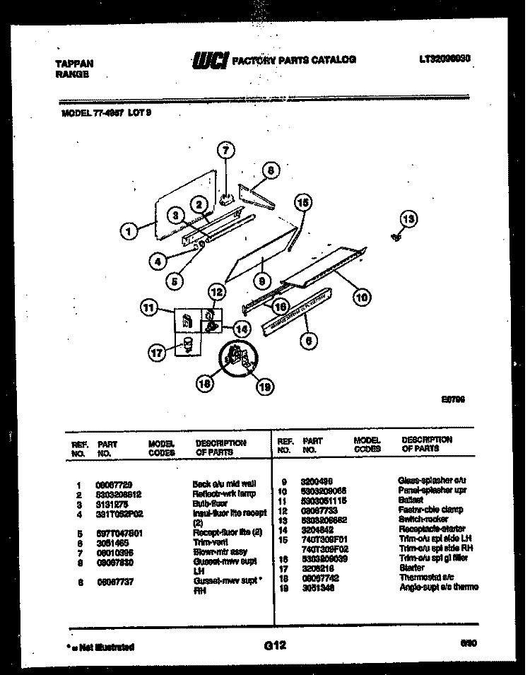SPLASHER CONTROL Diagram and Parts List for 77-4957-32-09  Tappan Range