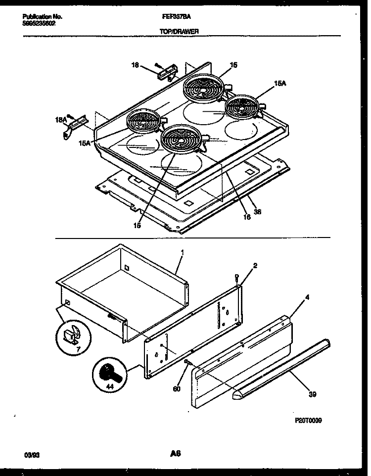 COOKTOP AND DRAWER PARTS Diagram and Parts List for FEF337BADA  Frigidaire Range