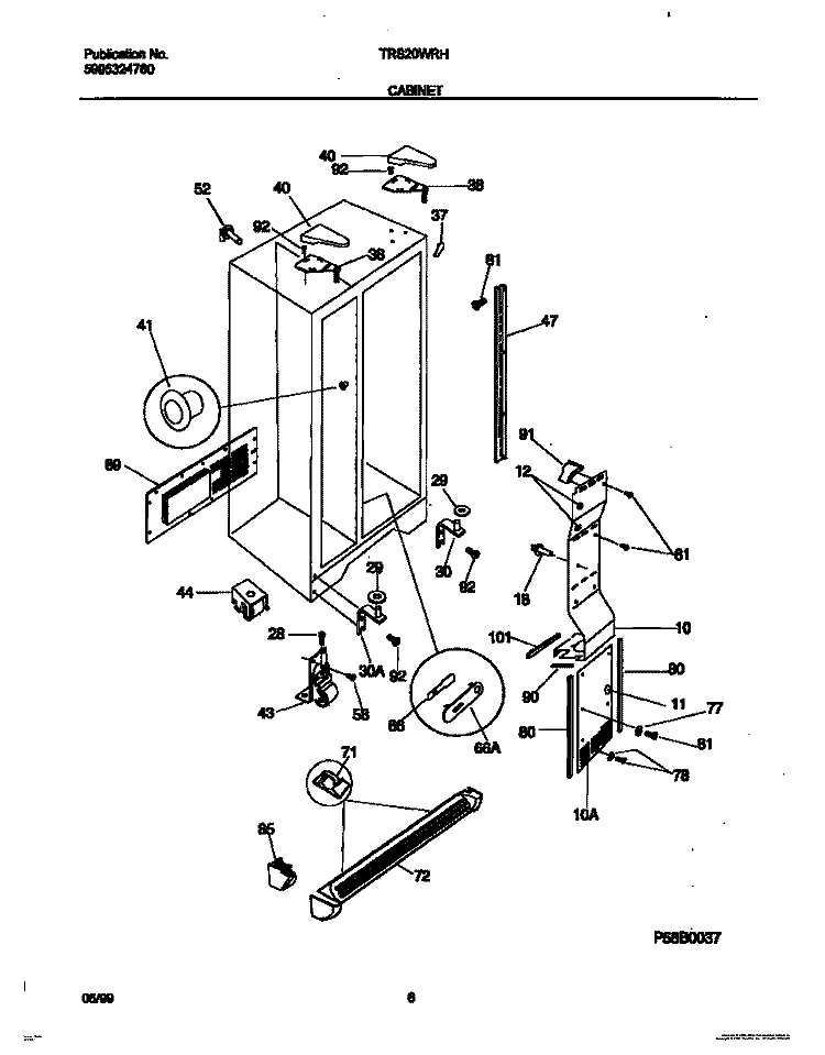CABINET Diagram and Parts List for TRS20WRHW0  Tappan Refrigerator