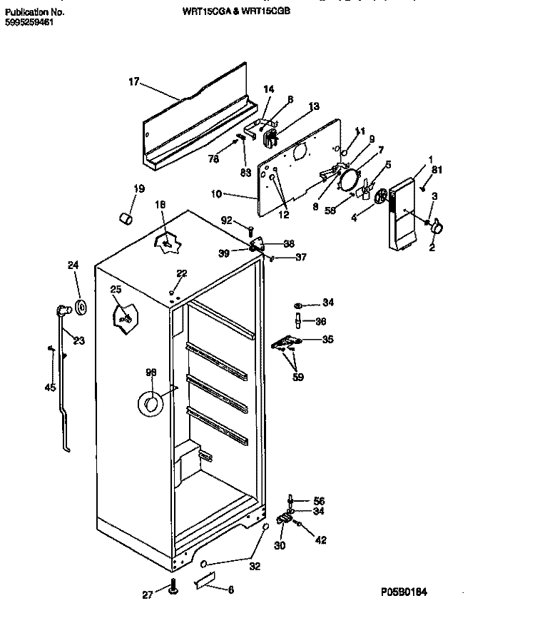 CABINET W / FAN ASSEMBLY Diagram and Parts List for WRT15CGBW1  Frigidaire Refrigerator
