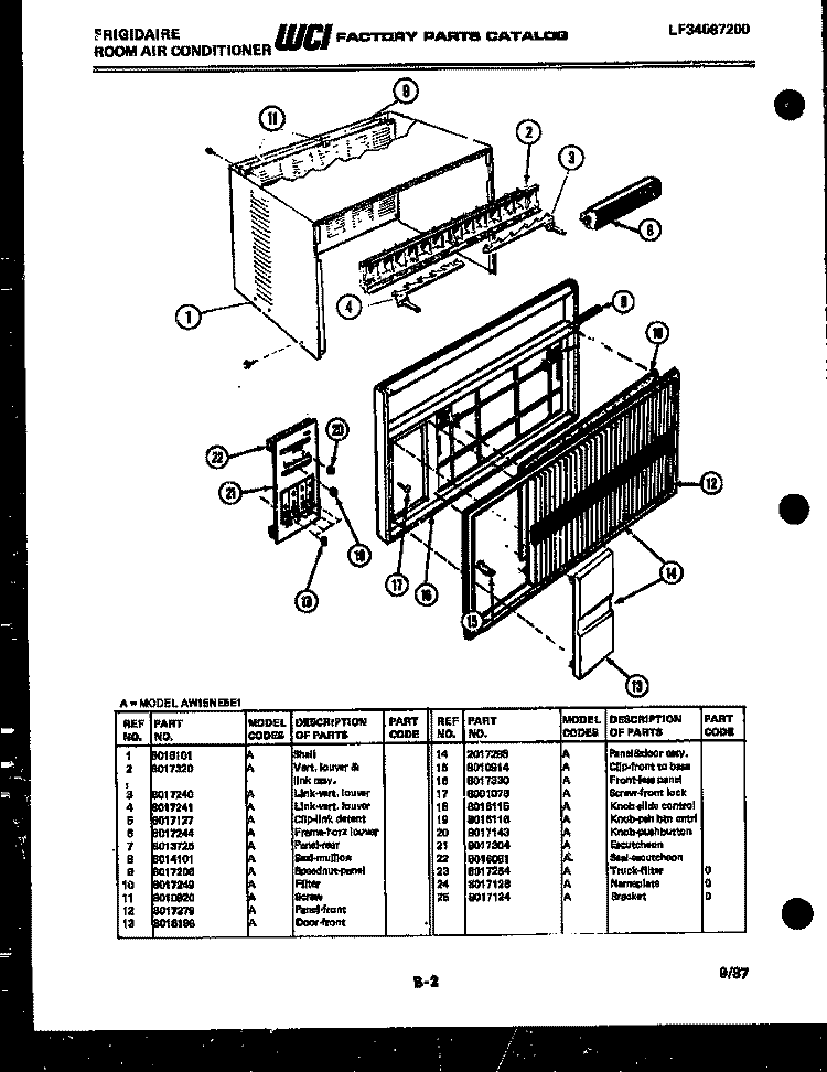 CABINET PARTS Diagram and Parts List for AW15NE5E1  Frigidaire Air Conditioner