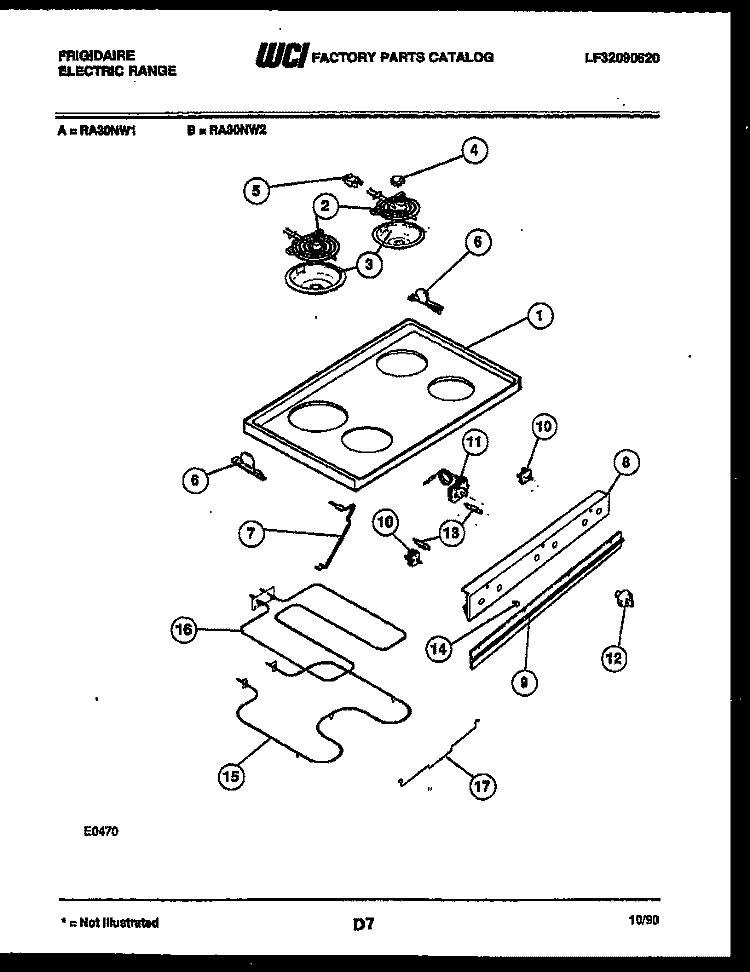 COOKTOP AND BROILER PARTS Diagram and Parts List for RA30NL2  Frigidaire Range