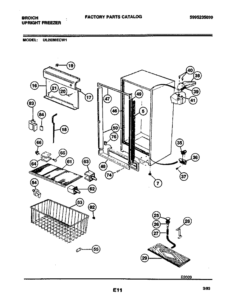 CABINET Diagram and Parts List for UL2030ECW1  Electrolux Freezer