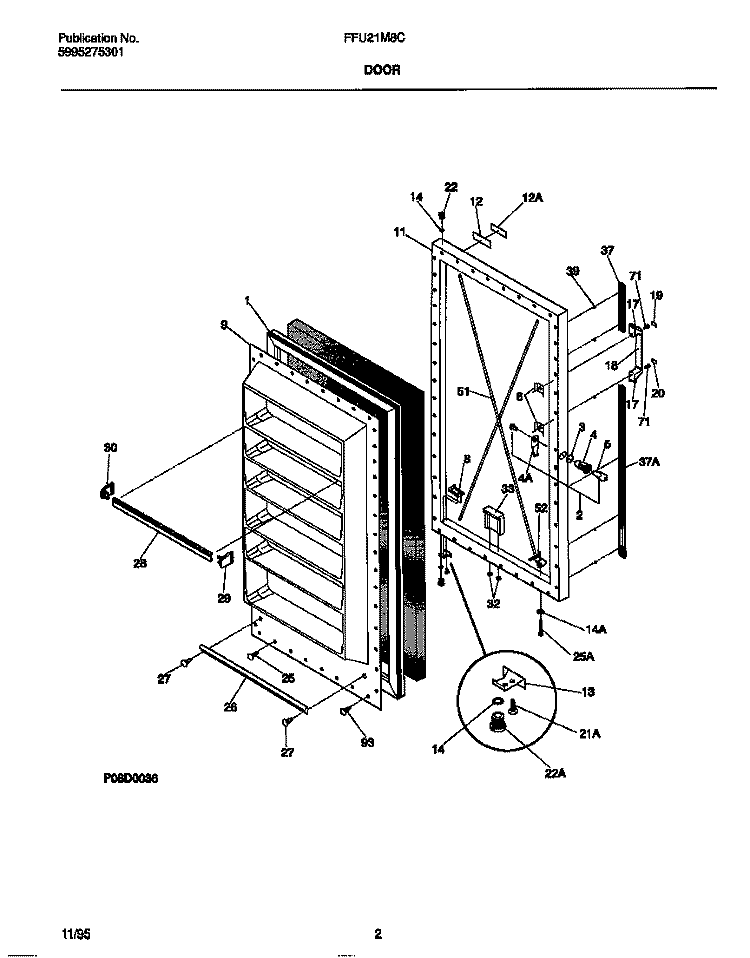DOOR Diagram and Parts List for FFU21M8CW1  Frigidaire Freezer