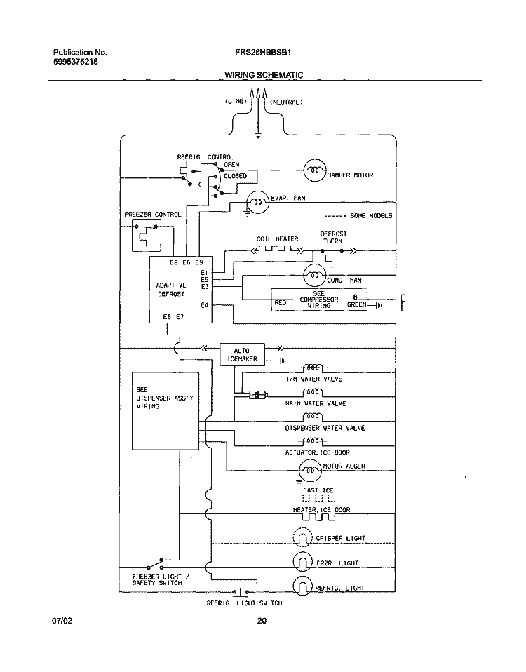 WIRING SCHEMATIC Diagram and Parts List for FRS26HBBSB1  Frigidaire Refrigerator