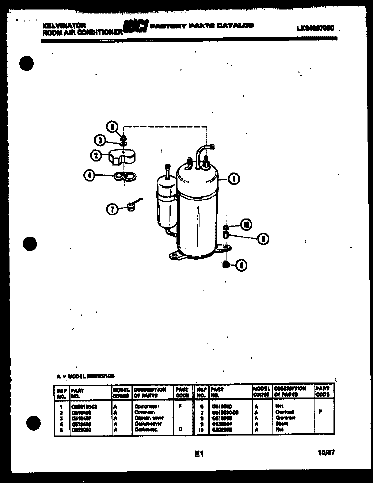 COMPRESSOR Diagram and Parts List for MH312C1QB  Kelvinator Air Conditioner