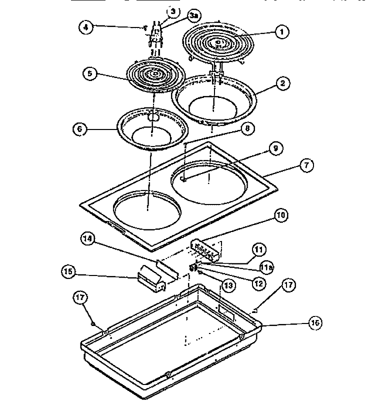 COOK TOP Diagram and Parts List for RBD139NM0  Frigidaire Cooktop