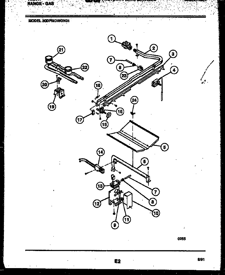 BURNER, MANIFOLD AND GAS CONTROL Diagram and Parts List for 30DPMDWGN01-23  Tappan Range