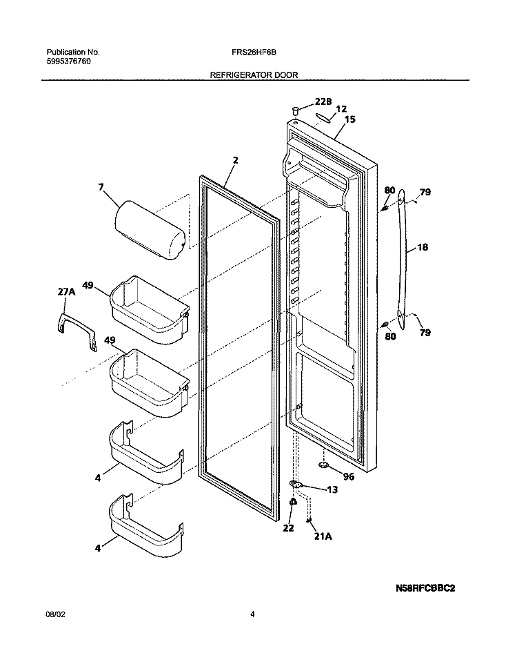 REFRIGERATOR DOOR Diagram and Parts List for FRS26HF6BQ1  Frigidaire Refrigerator