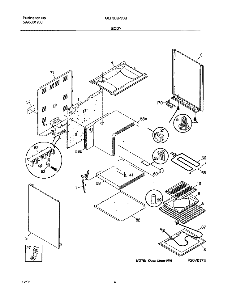 BODY Diagram and Parts List for GEF305PJSB  Gibson Range